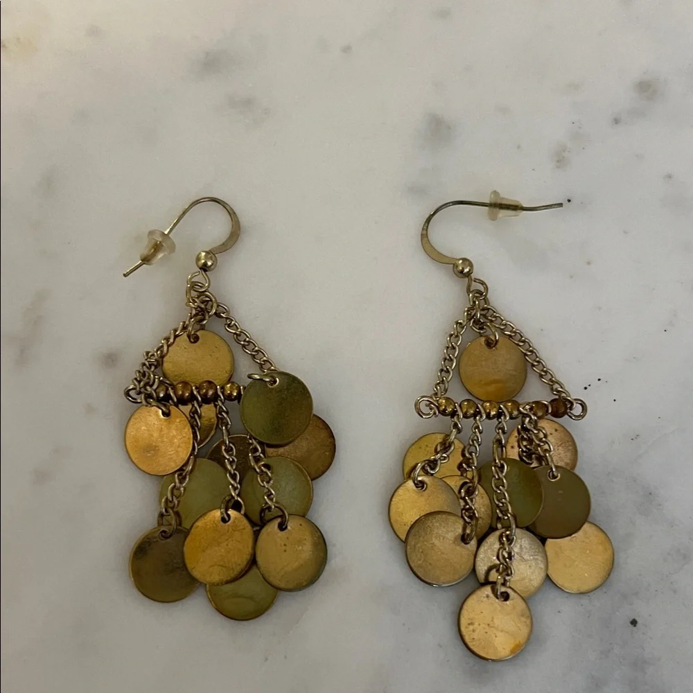 Gold Tone Disc Cluster Dangle Earrings - Women Jewelry